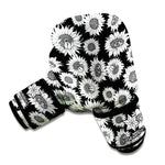 Black And White Sunflower Pattern Print Boxing Gloves