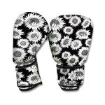 Black And White Sunflower Pattern Print Boxing Gloves