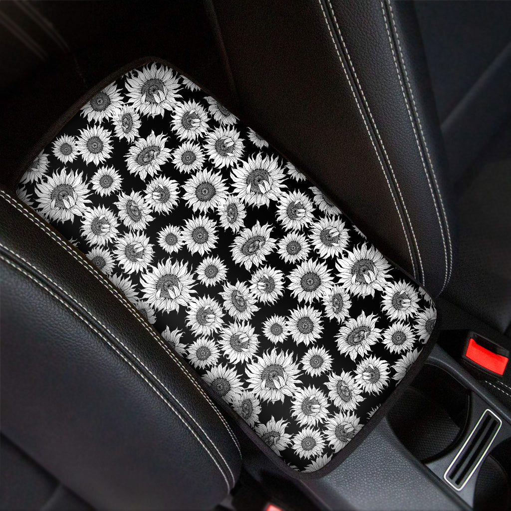 Black And White Sunflower Pattern Print Car Center Console Cover