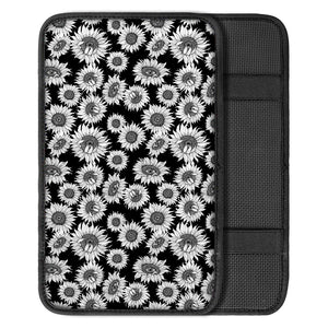 Black And White Sunflower Pattern Print Car Center Console Cover