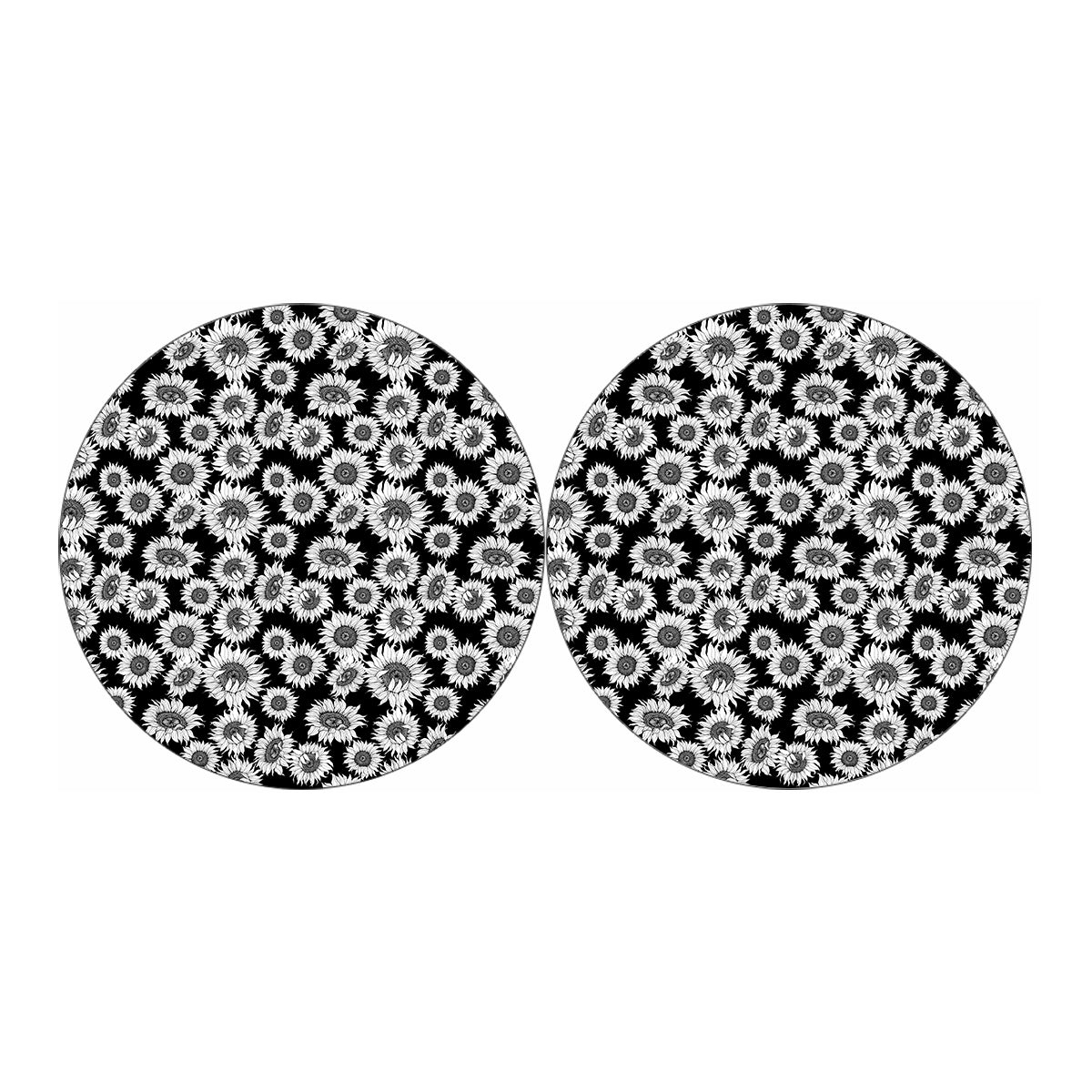 Black And White Sunflower Pattern Print Car Coasters