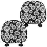 Black And White Sunflower Pattern Print Car Headrest Covers