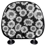 Black And White Sunflower Pattern Print Car Headrest Covers