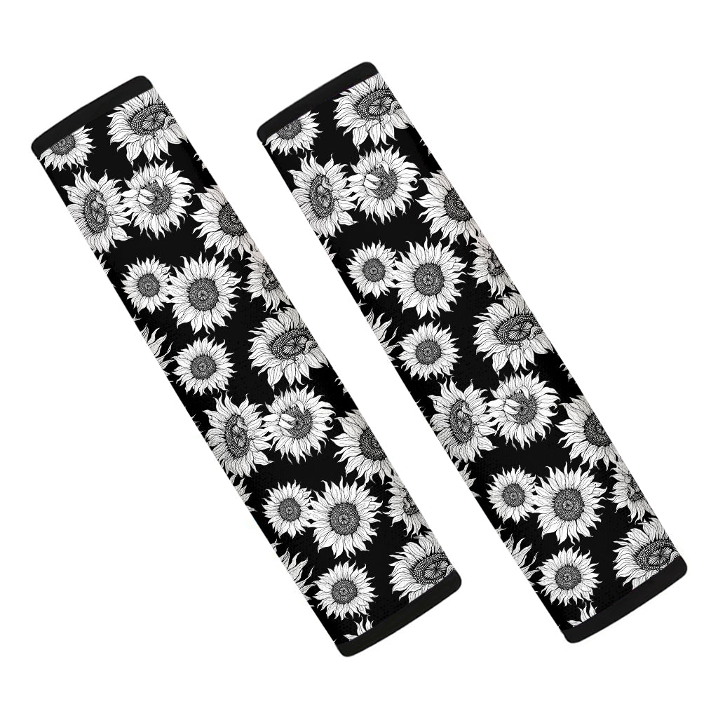 Black And White Sunflower Pattern Print Car Seat Belt Covers
