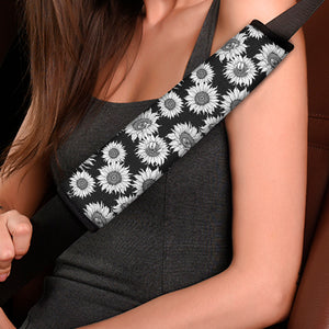 Black And White Sunflower Pattern Print Car Seat Belt Covers