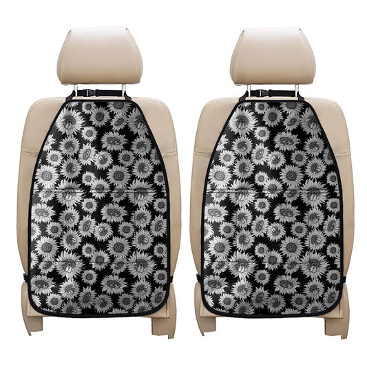 Black And White Sunflower Pattern Print Car Seat Organizers
