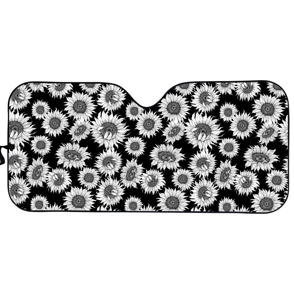 Black And White Sunflower Pattern Print Car Sun Shade