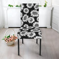 Black And White Sunflower Pattern Print Dining Chair Slipcover
