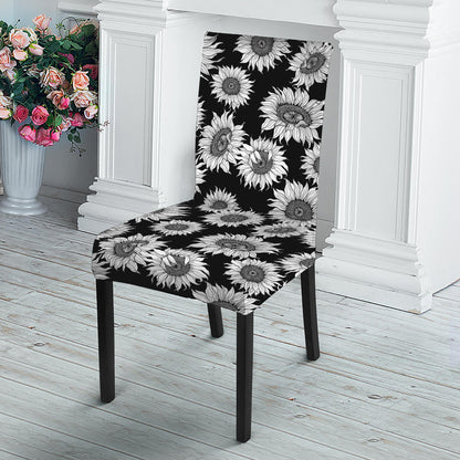 Black And White Sunflower Pattern Print Dining Chair Slipcover