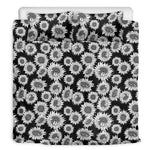 Black And White Sunflower Pattern Print Duvet Cover Bedding Set