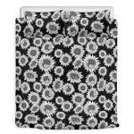 Black And White Sunflower Pattern Print Duvet Cover Bedding Set