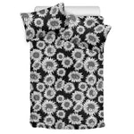 Black And White Sunflower Pattern Print Duvet Cover Bedding Set