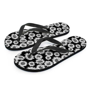 Black And White Sunflower Pattern Print Flip Flops