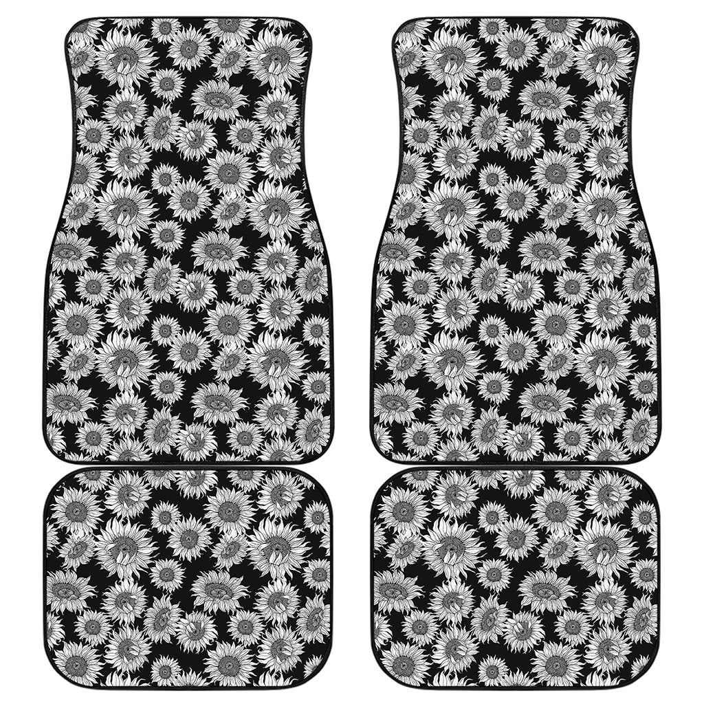 Black And White Sunflower Pattern Print Front and Back Car Floor Mats