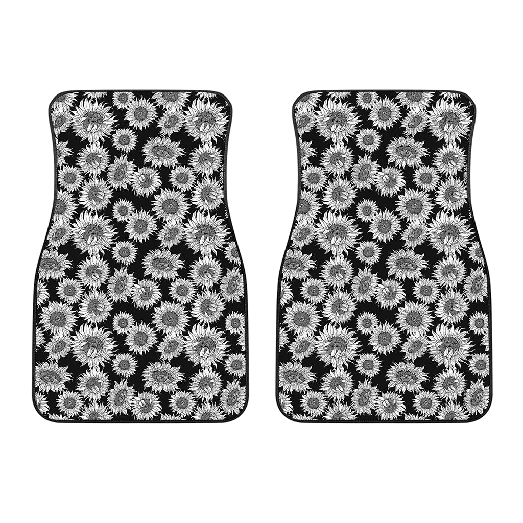 Black And White Sunflower Pattern Print Front Car Floor Mats