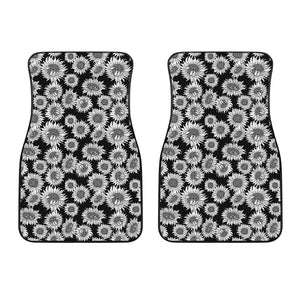 Black And White Sunflower Pattern Print Front Car Floor Mats