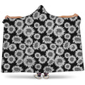 Black And White Sunflower Pattern Print Hooded Blanket
