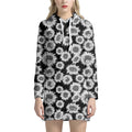 Black And White Sunflower Pattern Print Pullover Hoodie Dress