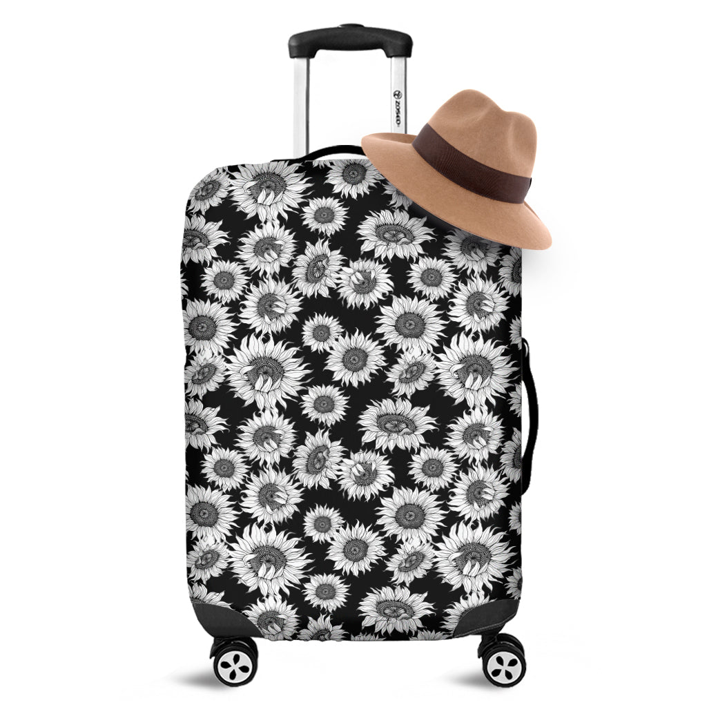 Black And White Sunflower Pattern Print Luggage Cover