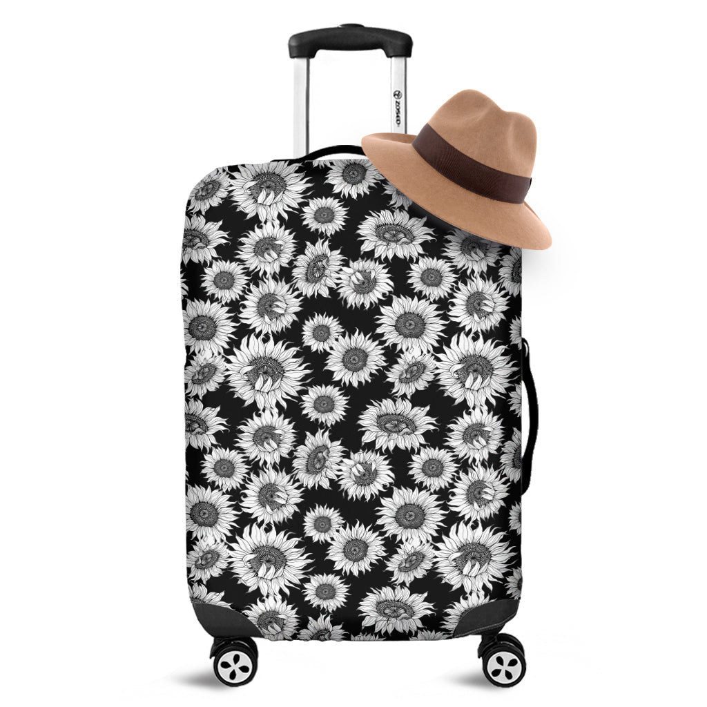 Black And White Sunflower Pattern Print Luggage Cover
