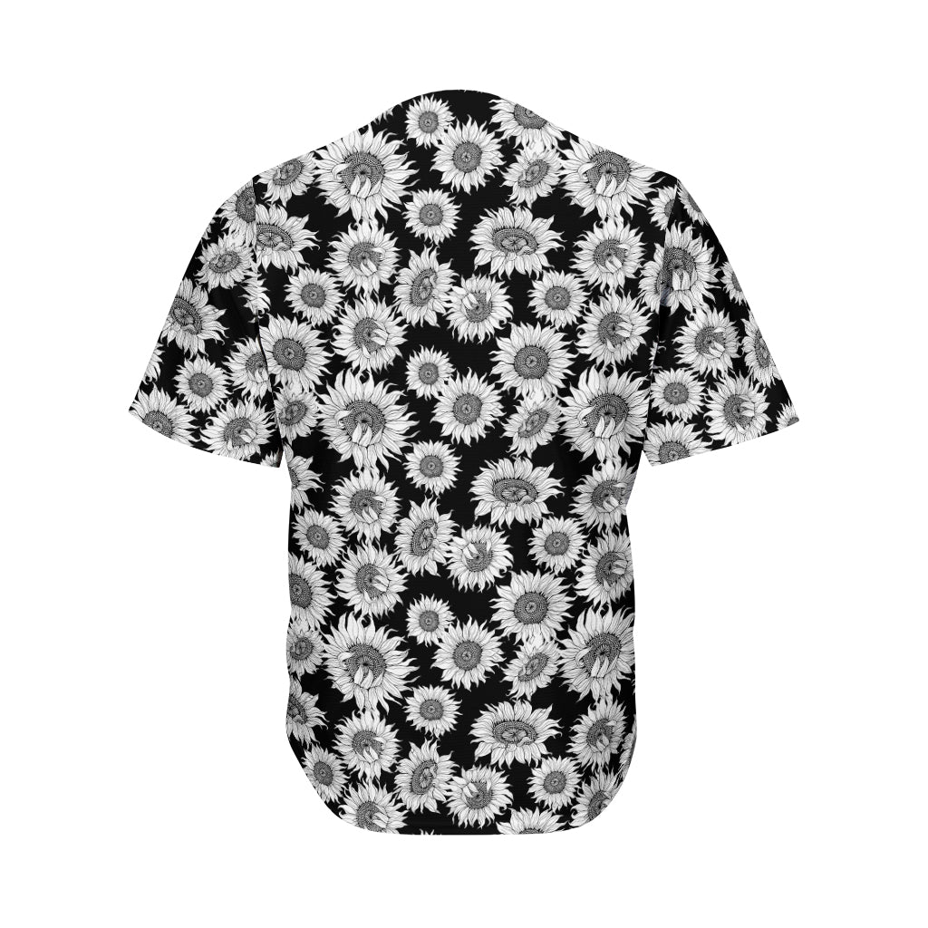 Black And White Sunflower Pattern Print Men's Baseball Jersey