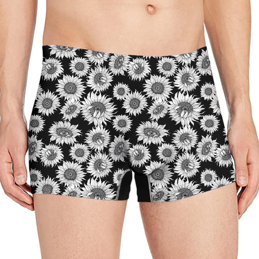 Black And White Sunflower Pattern Print Men's Boxer Briefs