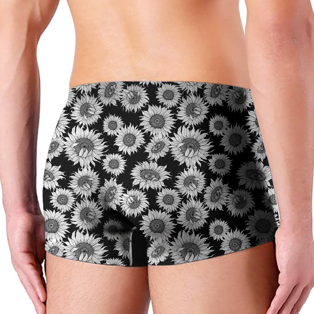 Black And White Sunflower Pattern Print Men's Boxer Briefs