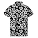 Black And White Sunflower Pattern Print Men's Short Sleeve Shirt