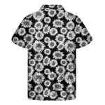 Black And White Sunflower Pattern Print Men's Short Sleeve Shirt