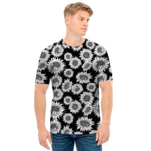 Black And White Sunflower Pattern Print Men's T-Shirt