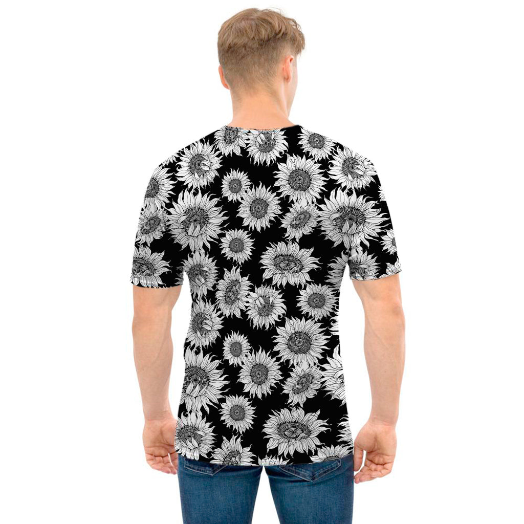 Black And White Sunflower Pattern Print Men's T-Shirt