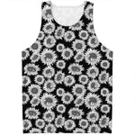 Black And White Sunflower Pattern Print Men's Tank Top