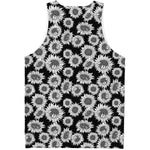 Black And White Sunflower Pattern Print Men's Tank Top