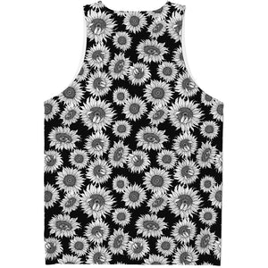 Black And White Sunflower Pattern Print Men's Tank Top