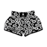 Black And White Sunflower Pattern Print Muay Thai Boxing Shorts