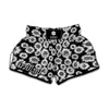 Black And White Sunflower Pattern Print Muay Thai Boxing Shorts