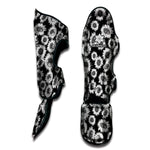 Black And White Sunflower Pattern Print Muay Thai Shin Guard