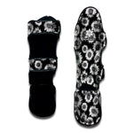 Black And White Sunflower Pattern Print Muay Thai Shin Guard