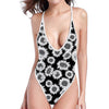 Black And White Sunflower Pattern Print One Piece High Cut Swimsuit