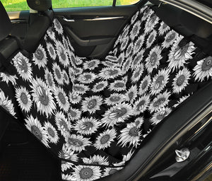 Black And White Sunflower Pattern Print Pet Car Back Seat Cover