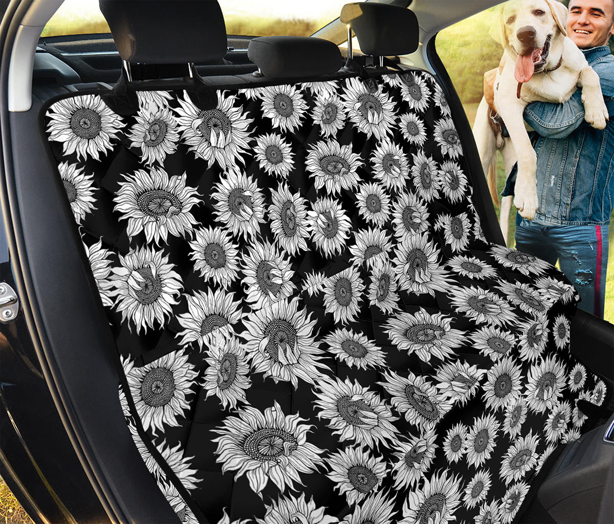 Black And White Sunflower Pattern Print Pet Car Back Seat Cover