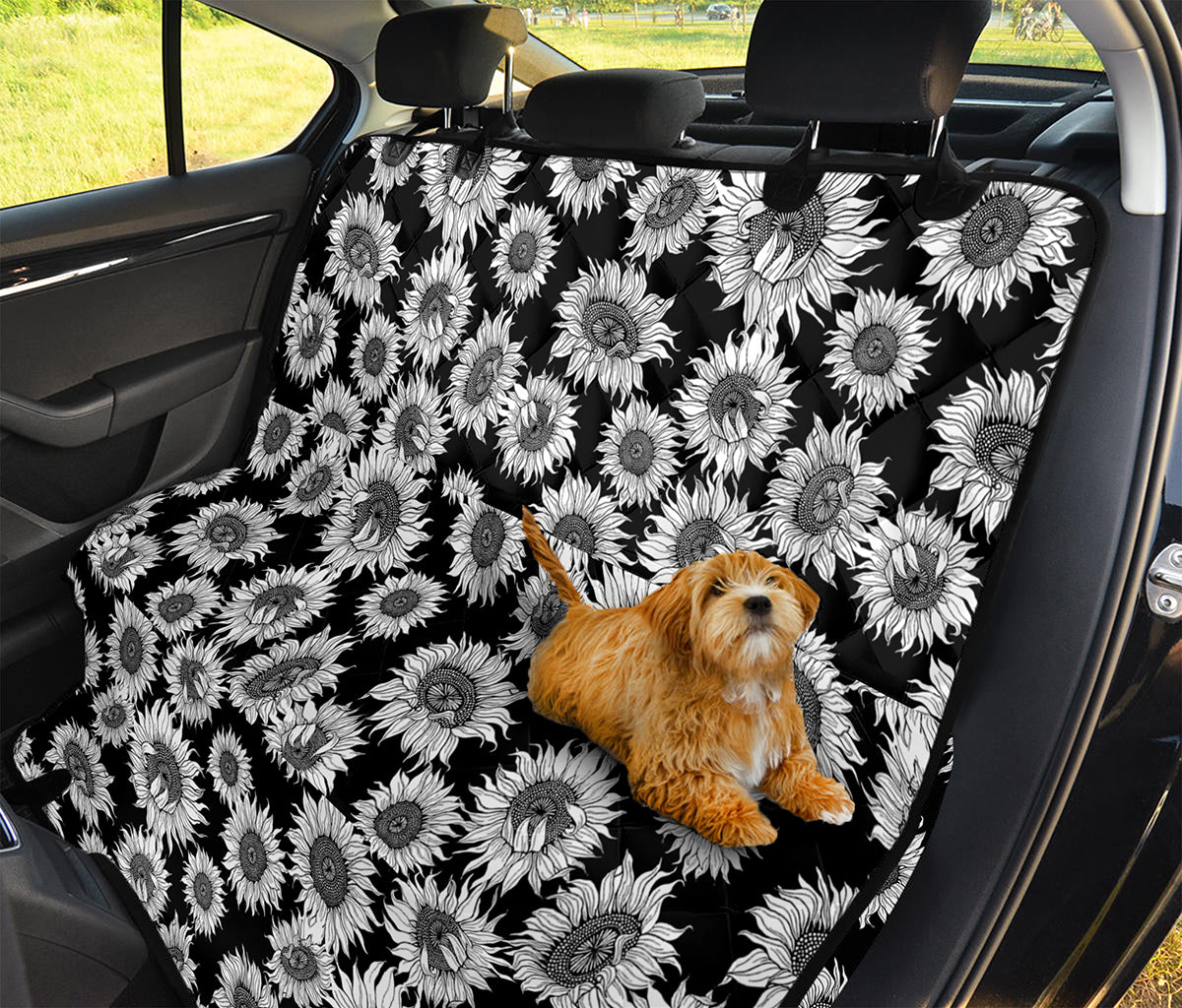 Black And White Sunflower Pattern Print Pet Car Back Seat Cover