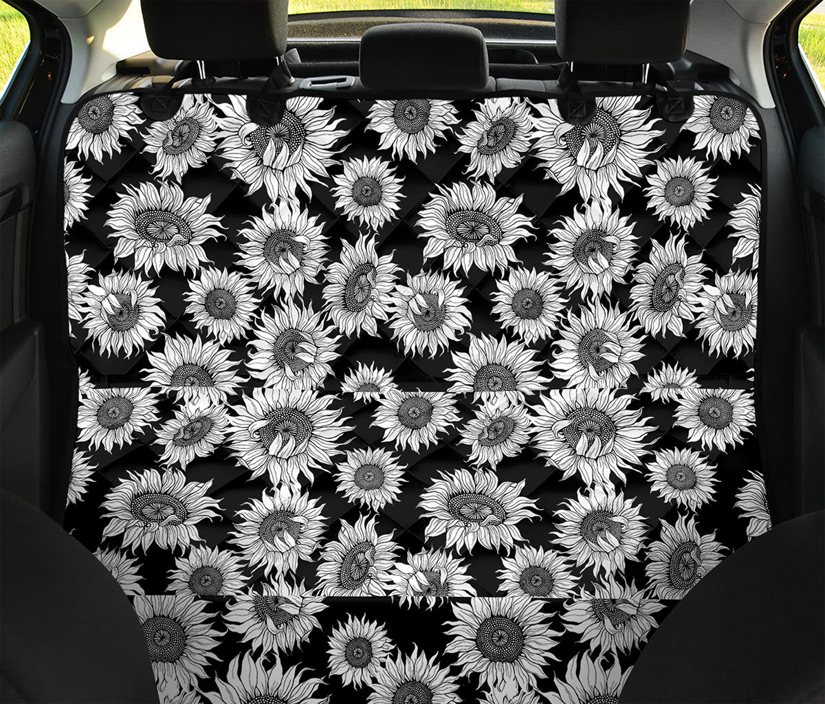 Black And White Sunflower Pattern Print Pet Car Back Seat Cover