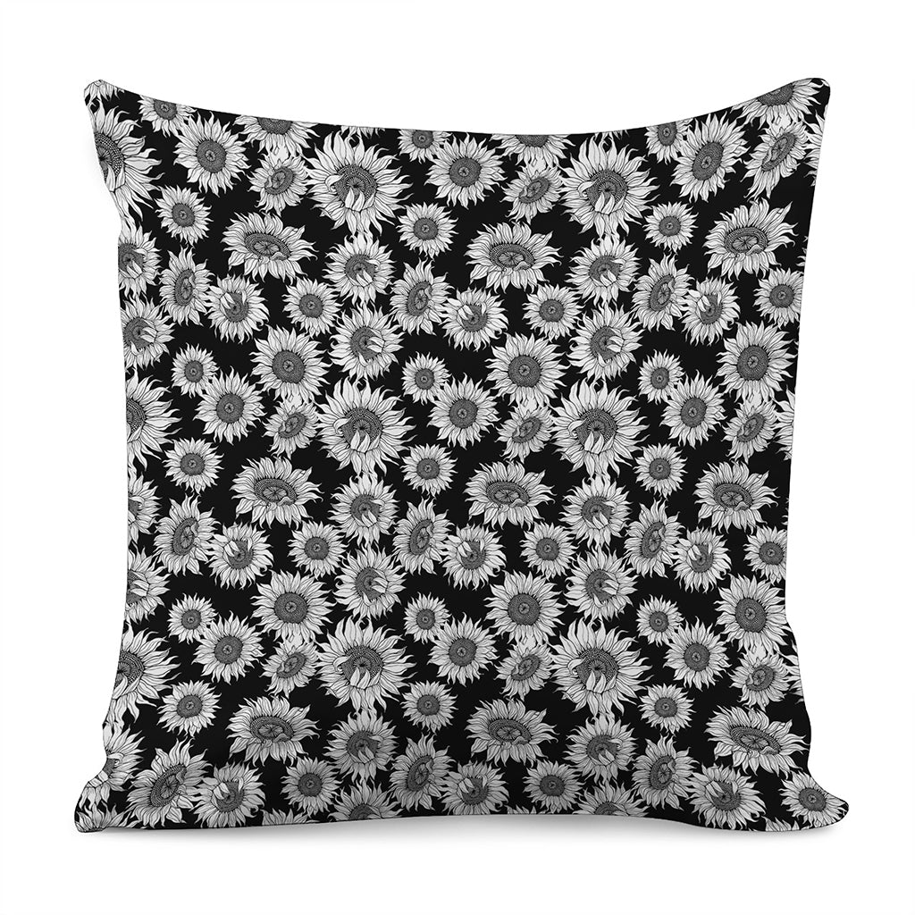 Black And White Sunflower Pattern Print Pillow Cover