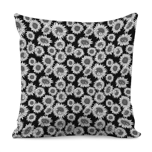 Black And White Sunflower Pattern Print Pillow Cover