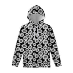 Black And White Sunflower Pattern Print Pullover Hoodie