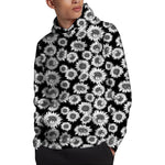 Black And White Sunflower Pattern Print Pullover Hoodie