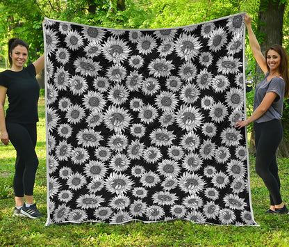 Black And White Sunflower Pattern Print Quilt