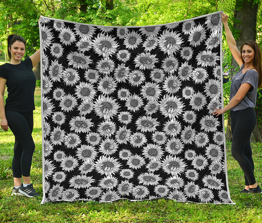 Black And White Sunflower Pattern Print Quilt
