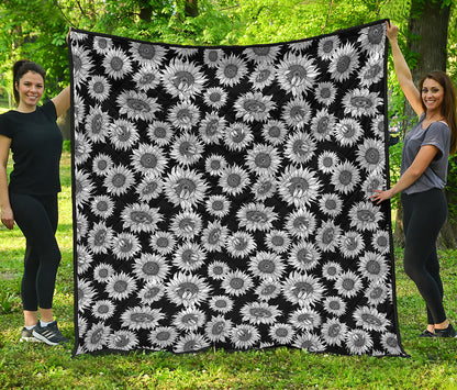 Black And White Sunflower Pattern Print Quilt